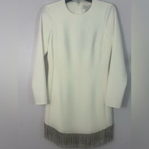 Gianni Bini White Jeweled Fringe Hem Shift Dress Lined Back Zip Size 2. NWT